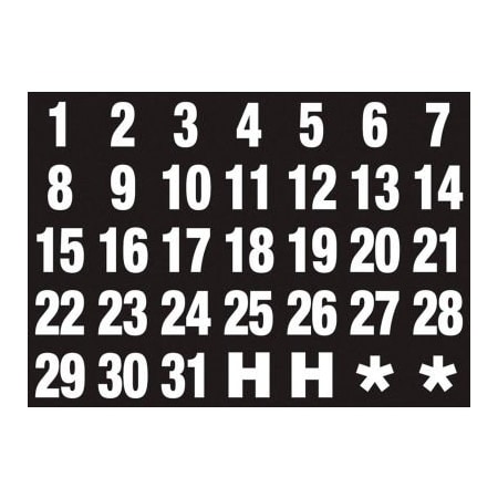 Magna Visual Magnetic Headings Calendar Dates (1-31), White on Black FH-37
